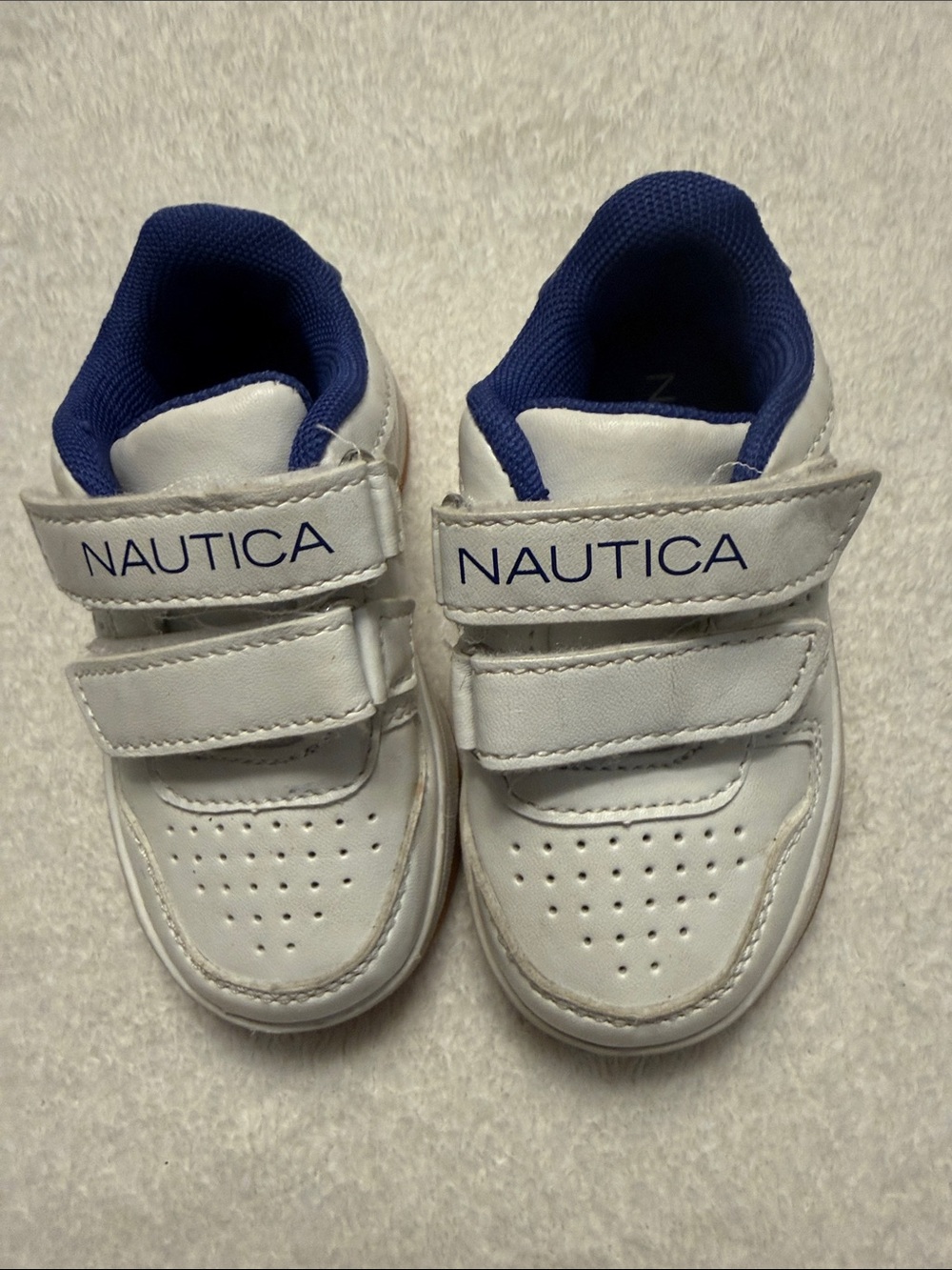 Nautica Kids White Sneakers with Navy Lining & Velcro Straps